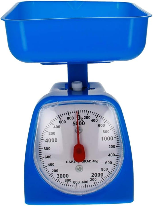 Utoolmart Mechanical Kitchen Scale - Diet Food Scale - with Pounds & Kilogram Measurements - Measuring Range 5000g Accuracy 5g with Tray Blue