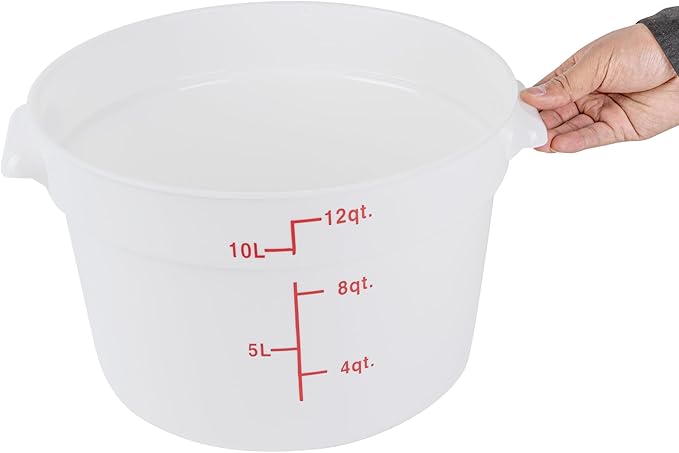 Restaurantware-Met Lux 12 Quart Food Storage Containers, 10 White Storage Containers - Lids Sold Separately, Red Volume Markers, Dishwashable Containers, Side Handles, For Storing Foods