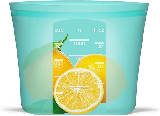 Reusable Freezer Bags Quart Size, 1 Pack, 100% Silicone Stand Up Ziplock Reusable Silicone Food Storage Bags Sandwich Bags Containers, Freezer Microwave Oven Dishwasher Safe, Aqua, 33.8fl.oz