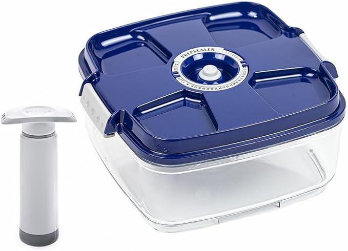 Marinating Vacuum System Container-Makes Food Tastier, Juicier, Healthier and More Tender (2 Liter, Square Shape, Tritan Material, Blue Color, Manual Hand Pump Included)