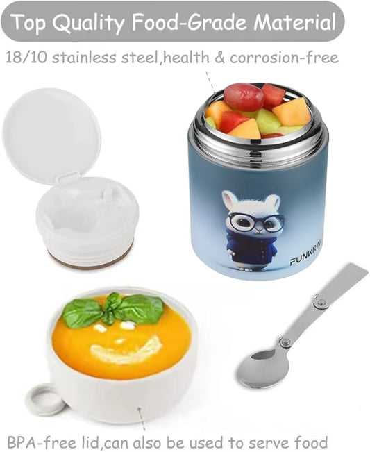 Funkrin 16oz Insulated Food Jar with Folding Spoon,Stainless Steel Lunch Bento Box for Kids Adults, Vacuum Leak Proof Soup Container for Hot & Cold Food