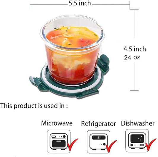 24OZ Glass Soup Containers with Airtight Lids, Glass Food Storage Container, Round Meal Prep Containers with Lids, Soup Freezer Container, Dishwasher、Refrigerator、Microwave safe (4 Pack)