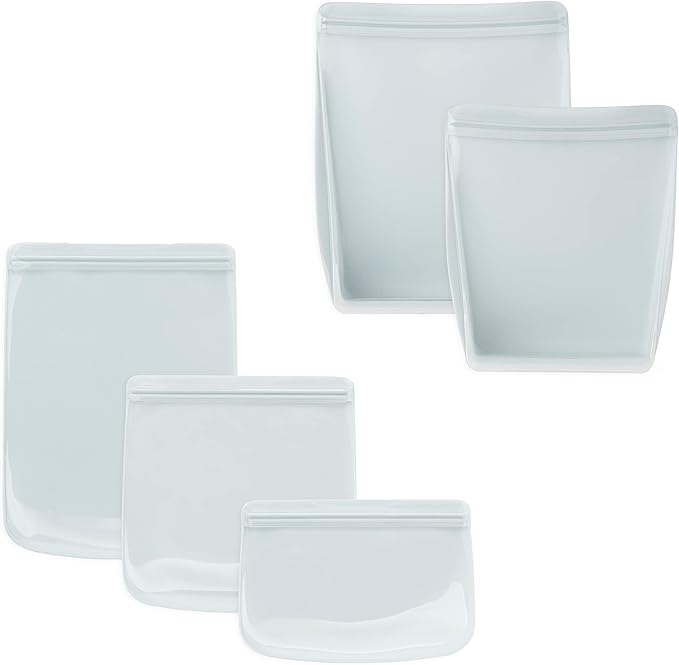 W&P Porter Silicone Reusable Storage Bags, Variety 5 Pack (10oz, 34oz, 46oz, 36oz, 50oz), Mint, Food Storage Container, Microwave and Dishwasher Safe, Easy Cleaning