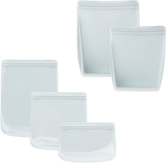 W&P Porter Silicone Reusable Storage Bags, Variety 5 Pack (10oz, 34oz, 46oz, 36oz, 50oz), Mint, Food Storage Container, Microwave and Dishwasher Safe, Easy Cleaning