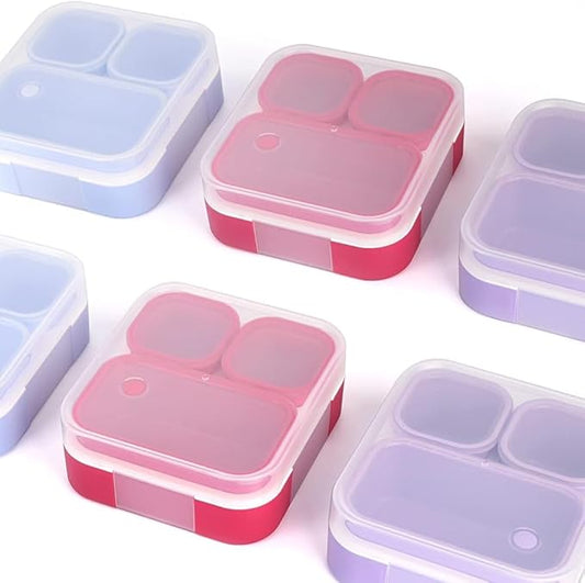 Genteen 2 Pack Bento Box for Kids, 3-Compartment Toddler Lunch Box, BPA-Free Snack Portion Containers (Dark Pink + Purple)