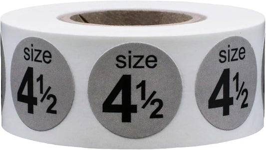 Shoe Size 4 1/2 Grey Stickers for Retail Clothing – 3/4 Inch Round, 500 Semi-Gloss Adhesive Labels Per Roll for Footwear Inventory, Organization, and Display – Made in The USA