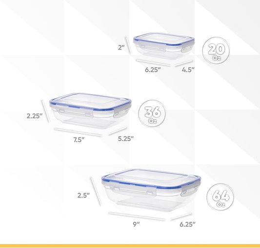 Superio Plastic Food Storage Container Set, BPA Free, Sealed Containers with Airtight Lids for Pnatry, Cupboard, and Fridge- Microwave and Dishwasher Safe (10) (3. Pack)