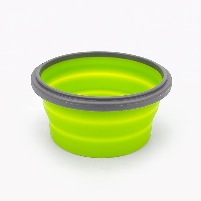 CCyanzi 3piece Round Collapsible Bowl with Lids, Silicone Food Storage Containers, Microwave & Freezer Safe, Space Saving for Kitchen Cabinet and Camping Backpack,(Green Gray)
