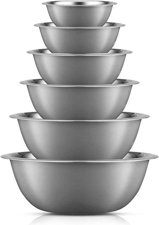 JoyJolt Stainless Steel Mixing Bowl Set of 6 Bowls (Grey). 5qt Large to 0.5qt Small Metal Bowl. Kitchen, Cooking and Storage Nesting Bowls. Dough, Batter Baking Gray