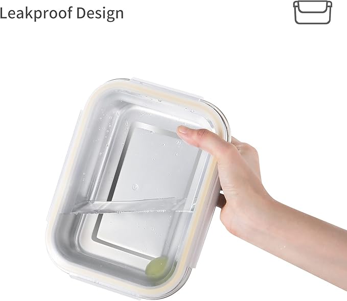 18/8 Stainless Steel Food Containers | Food Preservation Lunch Box | Leak Proof Stackable Light and Easy Storage | Set of 3 (21oz/43oz/76oz) | BPA FREE, B4200