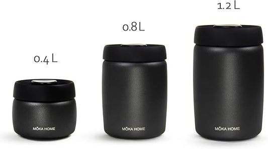 Stainless Steel Vacuum Coffee Canister | Food Storage Container | Airtight Storage Containers | Press Out Excess Air Preserve Food Freshness | 1.2L Coffee Containers Holds 11 oz of Coffee Beans