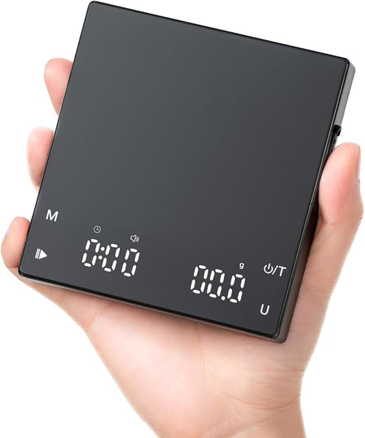 Mini Coffee Scale with Timer, 2kg/0.1g Accurate Espresso Scale, Long-Lasting Type-C Rechargeable Power, 0.59 Inches Thick for Espresso, Pour Over, Drip (Black) (1)