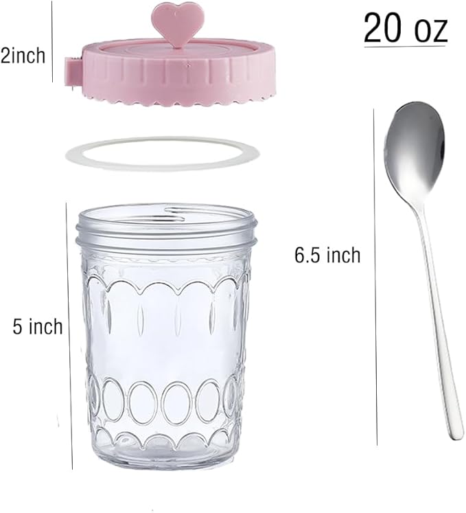 20 oz Glass Oats Containers Jars With Lids and Spoons, 4 Pack Glass Mason Overnight Oat Jars, Glass Overnight Oats Containers, for Parfait,Breakfast, Yogurt