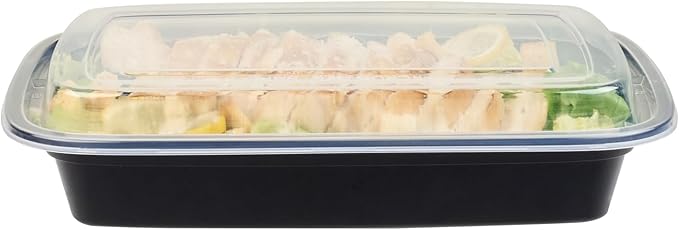 Restaurantware-Asporto Microwavable To-Go Container - BPA Free PP Rectangular Take Out Food Container with Clear Plastic Lid - Catering & take out - 28 oz - Black - Plastic - Disposable - 50ct Box