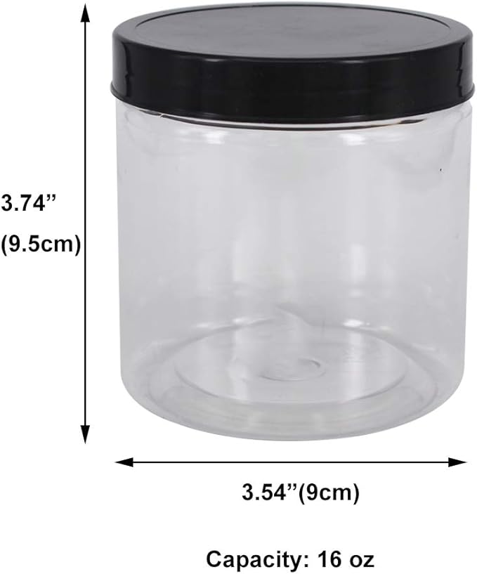 12 Pack 16 oz Plastic Jars with Lids, Extra Labels, 1 Pen, Clear PET Seal Jar for Food Storage,Wide Opening Storage jar For Dry Food, Peanut, Powder, Kitchen & Craft Storage