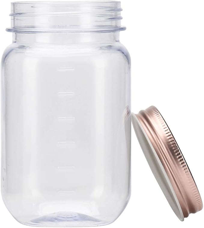 Novelinks 16 Ounce Clear Plastic Jars with Rose Gold Lids - Refillable Round Containers for Kitchen & Household Storage - BPA Free (10 Pack)