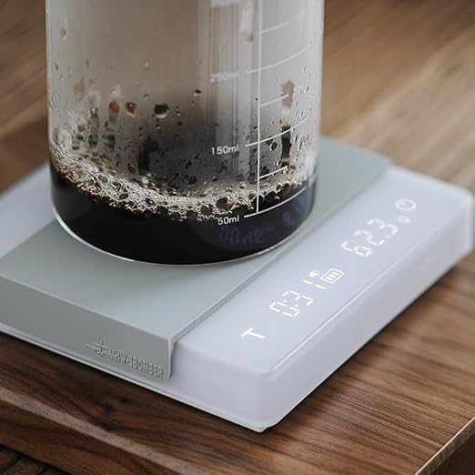 MHW-3BOMBER Mini Coffee Scale with Auto Timing,Electronic Espresso Scale,Type-C Rechargeable Coffee Weight Scale,Tare Function,g/oz,LED Display,Digital Scale for Coffee/Kitchen,White ES6034W-OS