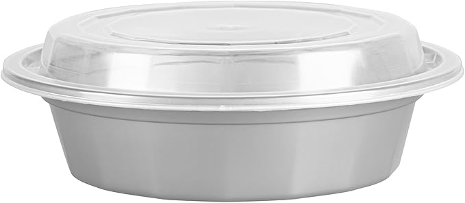 Restaurantware Asporto 16 Ounce Round Take Out Containers, 100 Food Containers With Lids - Microwavable, Disposable, Silver Plastic To Go Food Containers, No BPA, For Take Out And Delivery
