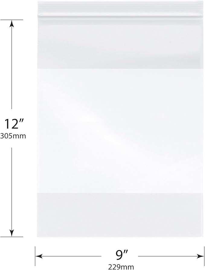 Plymor 9" x 12" (Pack of 100), 4 Mil with White-Block Heavy Duty Zipper Reclosable Plastic Bags