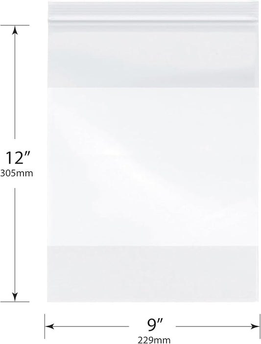 Plymor 9" x 12" (Pack of 200), 4 Mil with White-Block Heavy Duty Zipper Reclosable Plastic Bags