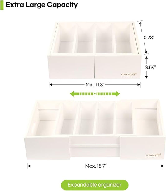 Expandable Kitchen Cabinet Organizer for Food Storage Container Lids, Bamboo Drawer Caddy Adjustable Dividers, Box for Kitchen Storage and Organization, Lids Organizer for Cabinet (White)