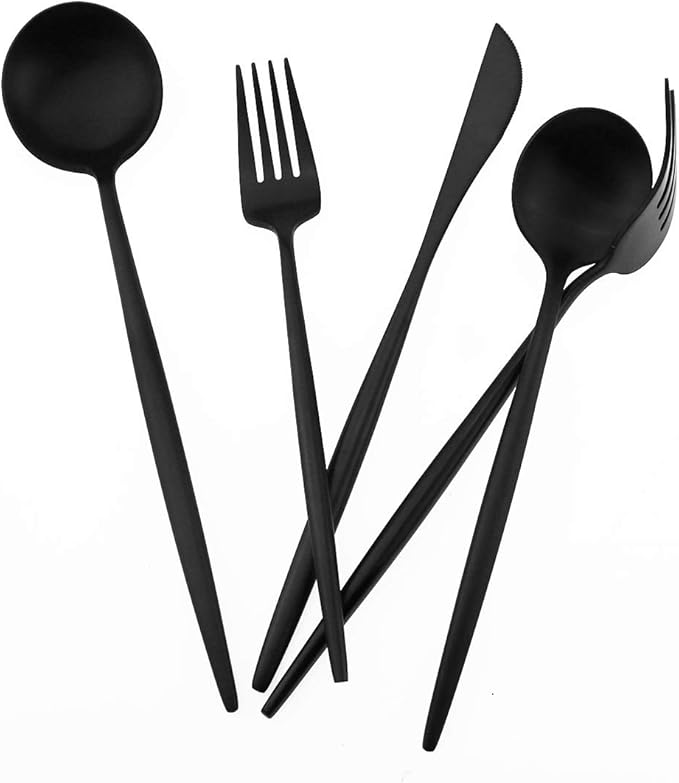 20-Piece 18/10 Stainless Steel Flatware Silverware, Luxury Dinnerware Set Travel Cutlery Tableware Include Knife Fork Spoon Service for 4,Healthy & Eco-Friendly Dishwasher Safe (Black Matte)