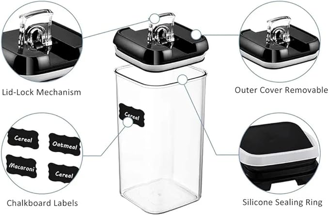 Airtight Food Storage Containers Set for Kitchen Organization - 7 PC - Pantry Organization and Storage 100% Airtight for Cereal, Rice & Flour,Labels & Marker