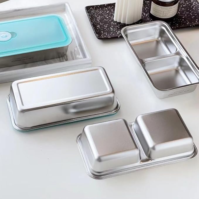 Grab and Go Prep Containers Resuable Snack Containers,Stainless Steel Double Compartment Condimentl Container, Snacks Dips Takeout Travel and Outdoor Camping