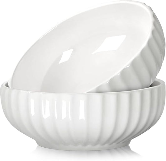 NUTRIUPS 8 in Salad Bowl, 50oz Serving Bowls for Entertaining, 2 Pack Ceramic Bowls Set for Cooking Baking, Microwavable