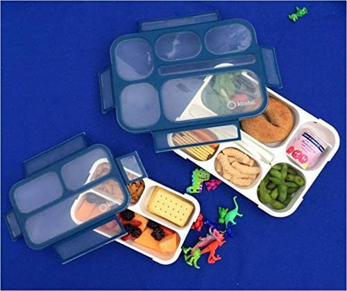 kinsho Bento Lunch-Box Set for Kids includes Snack Container | 6 and 3 Compartment Boxes Leakproof School Bentos, Meal Portion Control Containers, Boys Girls Adults, Navy Blue Large + MINI 2 Pack Set