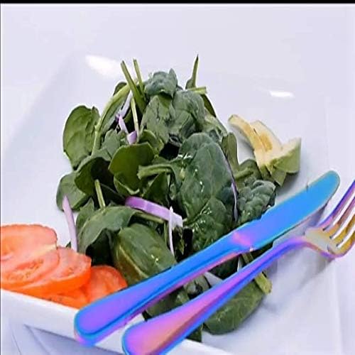 Lightahead 24pcs Rainbow colored Iridescent Stainless Steel Flatware Premier Quality Rainbow Colored Tableware Cutlery Set in attractive Black Gift Box (Multicolored)