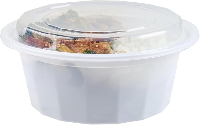 Restaurantware Asporto 32 Ounce To Go Boxes 100 Microwavable Take Out Food Containers - Clear Plastic Lids Included Do Not Contain BPA White Plastic Catering Food Containers Disposable Round