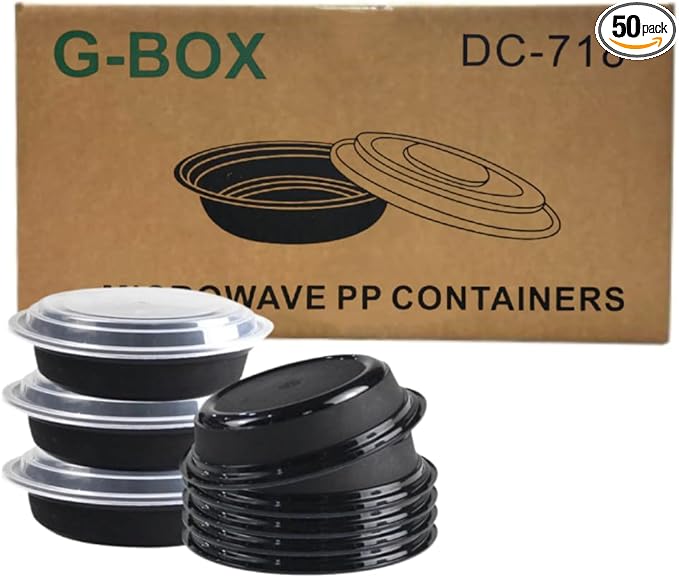 Black Plastic Meal Prep Containers with Lids| Round | [Meal Prep, Soup, Salad, Stackable, BPA-Free, Leak Resistant, Reusable, Dishwasher Safe, Microwave Safe, Freezer Safe] (16 OZ (150 Sets))