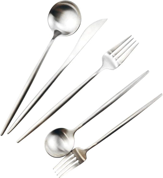 20-Piece 18/10 Stainless Steel Flatware Silverware, Luxury Dinnerware Set Travel Cutlery Tableware Include Knife Fork Spoon Service for 4,Healthy & Eco-Friendly Dishwasher Safe (Silver Matte)