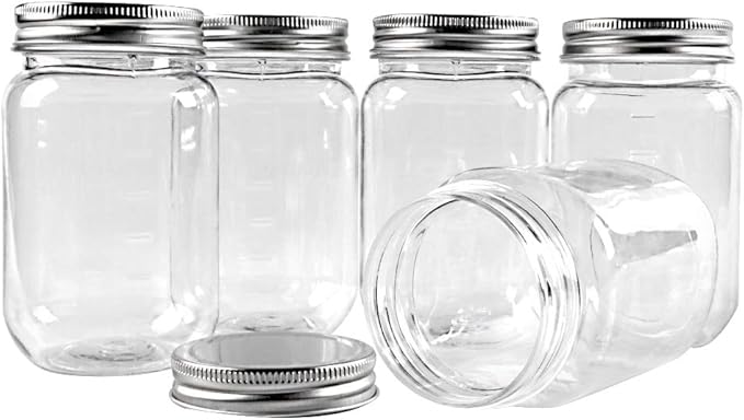 novelinks 16 Ounce Clear Plastic Jars Containers With Screw On Lids - Refillable Round Empty Plastic Slime Storage Containers for Kitchen & Household Storage - BPA Free (20 Pack)