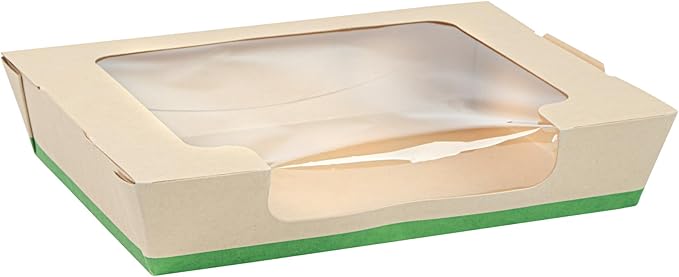 Restaurantware-Sustain 40 Ounce Sturdy Paper Take Out Boxes, 50 Disposable Take Out Food Containers - With PLA lining, Clear PLA Window, Bamboo Paper Containers, Compostable, Tab-Lock Design