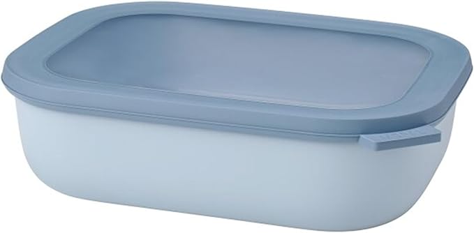 Mepal Cirqula 2000ml / 68oz Circular Rectangular Multi Food Storage & Serving Container with Transparent Lids | Perfect for Food Prep | Microwave & Dishwasher Safe | Nordic Blue | Made in Holland