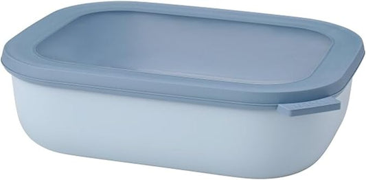 Mepal Cirqula 2000ml / 68oz Circular Rectangular Multi Food Storage & Serving Container with Transparent Lids | Perfect for Food Prep | Microwave & Dishwasher Safe | Nordic Blue | Made in Holland