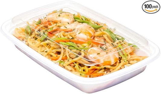 Restaurantware Asporto 16 Ounce To Go Boxes 100 Microwavable Round Soup Containers - Clear Plastic Lids Included Do Not Contain BPA White Plastic Catering Food Containers Disposable