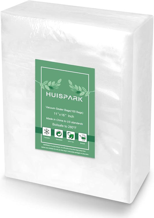 11" x 16" Vacuum Sealer Bags Heavy Duty Pre-Cut Design Commercial Grade Food Sealable Bag for Heat Seal Food Storage,Smell Proof Bags Boilsafe to 280°F Freezable, Resizable (100Pcs)
