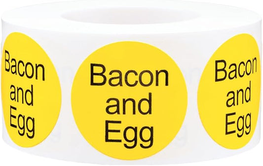 Bacon and Egg Deli Labels 1 Inch Round Circle Dots 500 Total Stickers