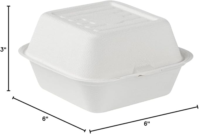 Restaurantware Pulp Safe No PFAS Added 15 Ounce Clamshell Boxes 100 Disposable Containers - Home Compostable Microwavable And Freezable White Bagasse Containers With Built-In Hinged Lid