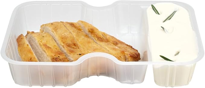 Restaurantware TRAYS ONLY: Futura 10 Ounce Trays For Meal Prep Containers 100 Microwavable Trays For 32 Or 37 Ounce Containers - Containers Sold Separately 2 Compartments White Plastic Food Trays