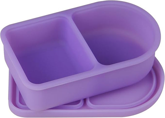 1 Pcs Silicone Reusable Snack Containers, 2-Compartment Dipping Containers with Lid,For refrigerated, outdoor takeout, portion controlled snack sauce containers (Purple,1 Pcs)