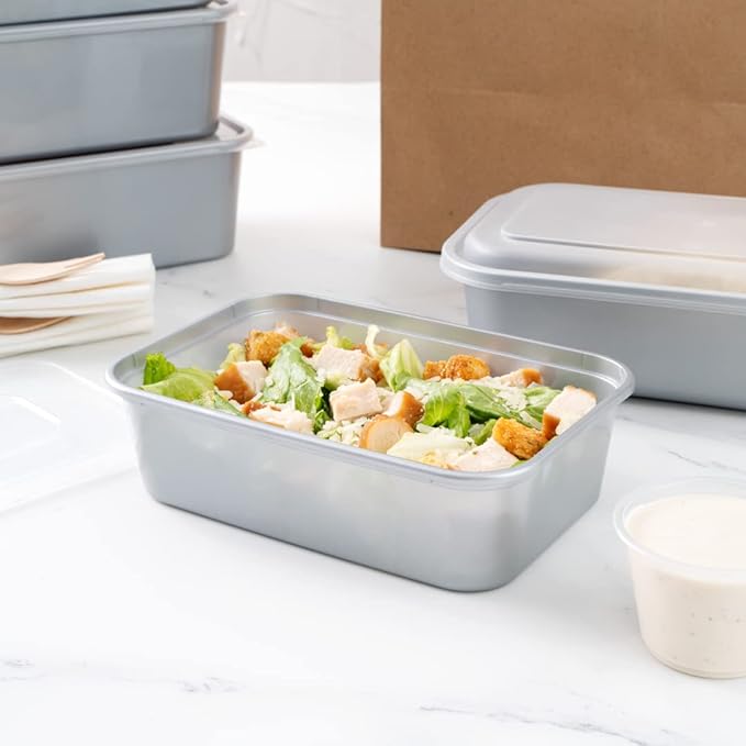 Restaurantware Futura 22 Ounce Meal Prep Containers With Lids 100 Microwavable To Go Containers - Disposable For Packaging Lunches or Take Out Orders Silver Plastic Food Containers With Lids