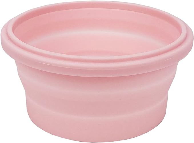CCyanzi 3piece Round Collapsible Bowl with Lids, Silicone Food Storage Containers, Microwave & Freezer Safe, Space Saving for Kitchen Cabinet and Camping Backpack,(Pink)