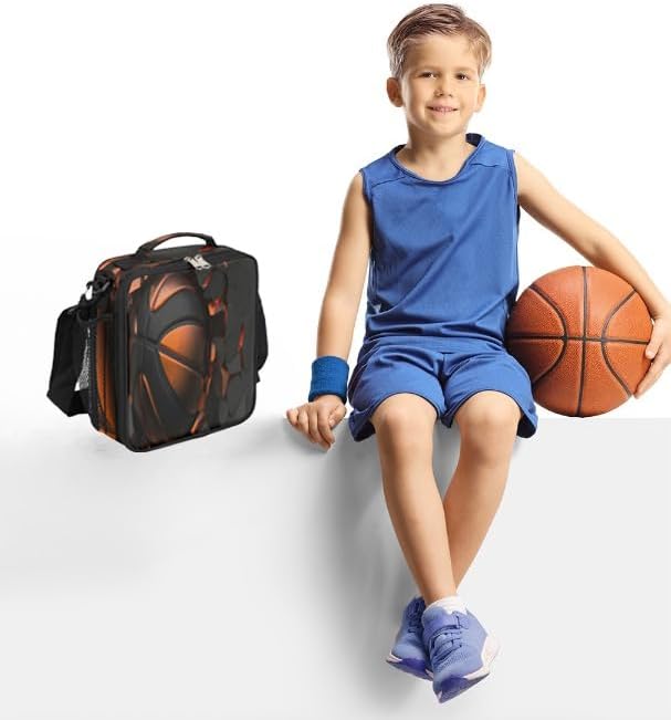 Basketball Kids Lunch Box for Boys Girls Sports Basketball Lunch Bag for Kids Insulated Lunchbox with Adjustable Shoulder Strap Teens Cooler Lunch Bag for School Picnic