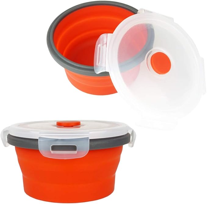 Ecomorning 3Piece Round Collapsible Lunch Container Silicone Food Storage Containers Collapsible Camping Bowl with Airtight Silicone Lids, Microwave, & Freezer Safe, 350ML