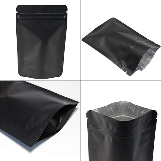 100 Pieces Mylar Bags - 4x6 Inches Mylar Food Storage Bags Resealable Foil Pouch Bags Stand Up Airtight Ziplock Bag Bulk (Matte Black)