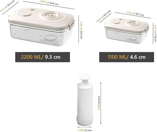 liviware home & kitchen Vacuum Seal Containers - Preserve Freshness with Time Dial, BPA-Free, Microwave-Safe - 2-Piece Set (5.1 Cups + 8.9 Cups Rectangular), White, liv01